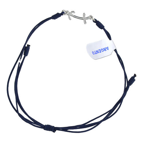 Bracciale Giubileo corda blu croce ancora argento 925 3