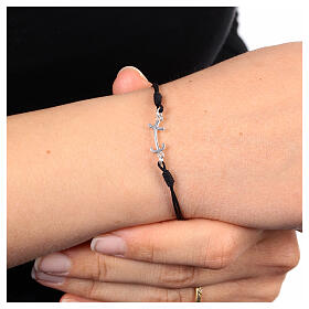 Bracciale Giubileo corda nera croce ancora argento 926