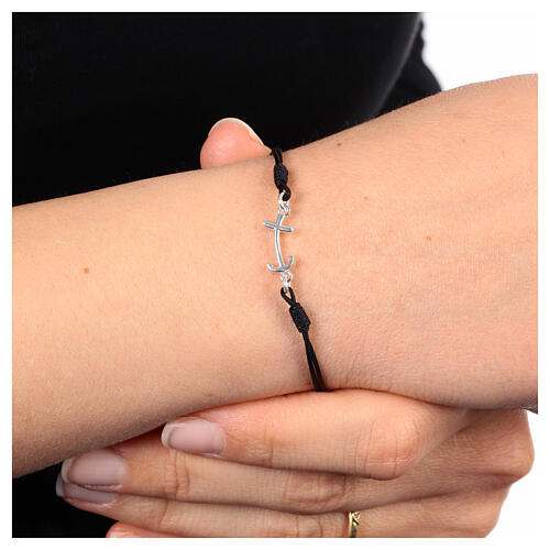 Bracciale Giubileo corda nera croce ancora argento 926 2