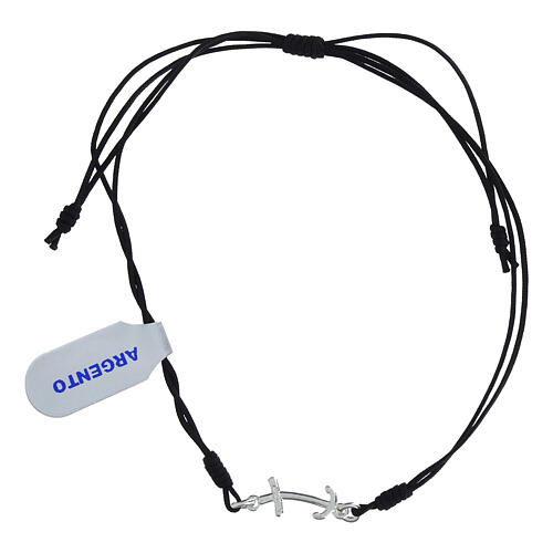 Bracciale Giubileo corda nera croce ancora argento 926 3