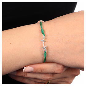 Bracelet Jubilé corde verte croix ancre argent 925