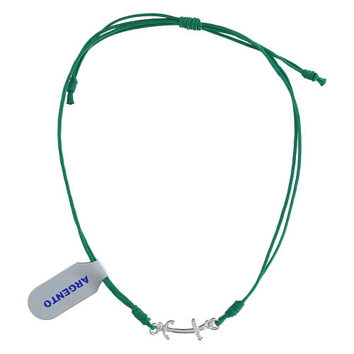 Bracciale Giubileo corda verde croce ancora argento 928 1