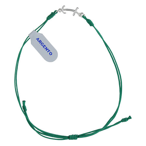 Bracciale Giubileo corda verde croce ancora argento 928 3