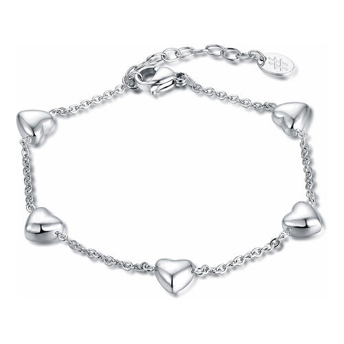 Bracelet with five large stainless steel hearts 1