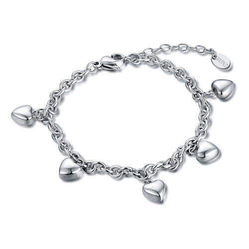 Bracciale cinque cuori pendenti catena maglie grosse acciaio inox 1