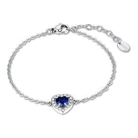 Armband, verstellbar, blaues Herz mit Zirkonia, Edelstahl