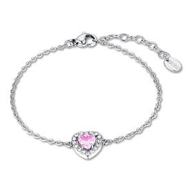 Armband, verstellbar, rosafarbenes Herz mit Zirkonia, Edelstahl