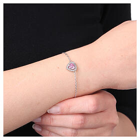 Armband, verstellbar, rosafarbenes Herz mit Zirkonia, Edelstahl