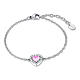 Adjustable stainless steel bracelet with pink heart and zircons s1