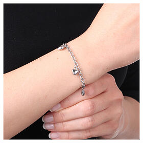 Armband, verstellbar, weißes Herz mit Zirkonia, Edelstahl