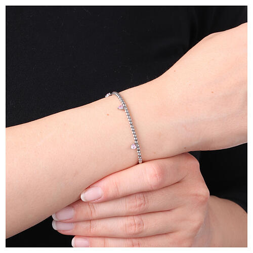 Bracelet with pink heart charms and stainless steel spheres 2