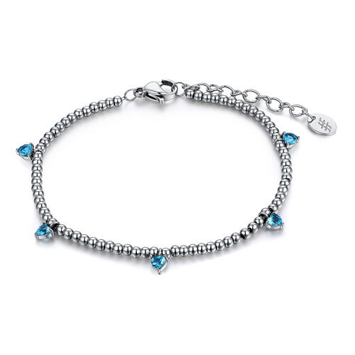 Armband, verstellbar, kleine Kugeln und hängende türkisfarbene Herzen, Edelstahl 1