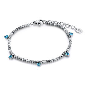 Bracciale sfere cuori pendenti turchesi acciaio inox
