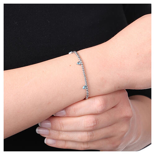 Stainless steel bead bracelet with turquoise heart-shaped charms 2