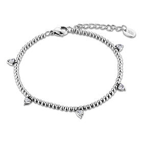 Bracciale sfere cuori pendenti bianchi acciaio inox