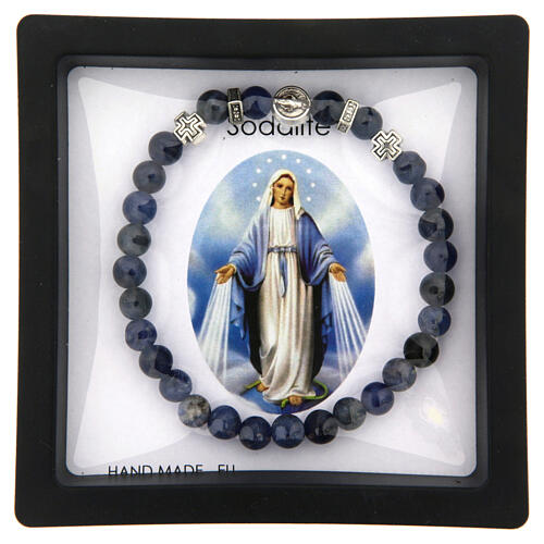 Bracciale elastico Madonna Miracolosa decina sodalite 6mm 3