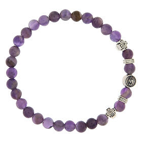 Armband, elastisch, Gottesmutter von der Wunderbaren Medaille, Amethyst-Perlen 6 mm