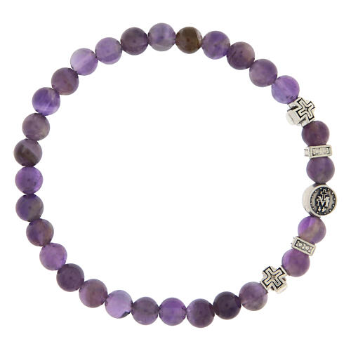 Armband, elastisch, Gottesmutter von der Wunderbaren Medaille, Amethyst-Perlen 6 mm 2