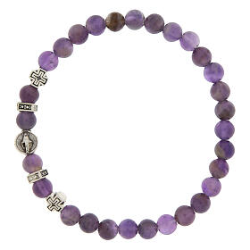 Pulsera elástica Virgen Milagrosa decena amatista 6 mm