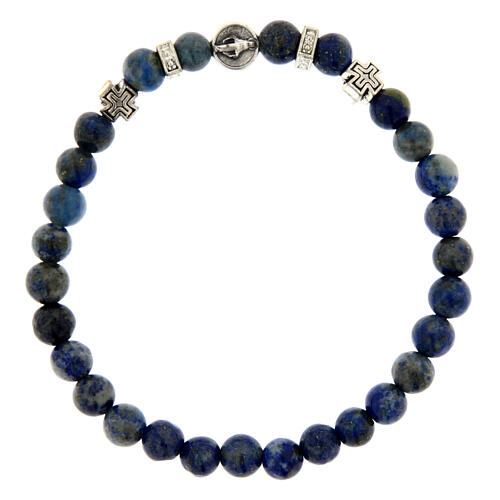Armband, elastisch, Gottesmutter von der Wunderbaren Medaille, Lapislazuli-Perlen 6 mm 1