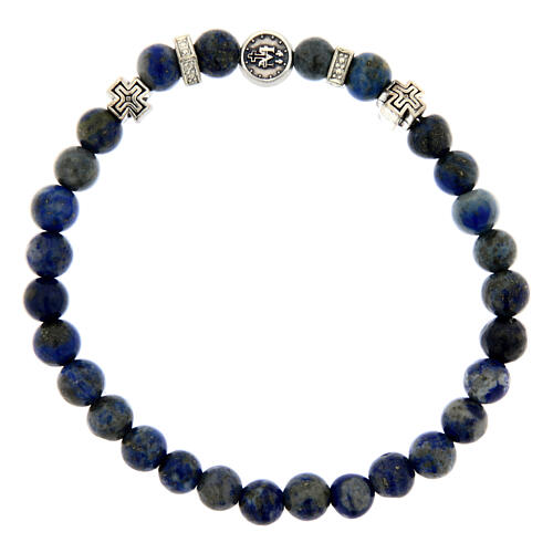 Armband, elastisch, Gottesmutter von der Wunderbaren Medaille, Lapislazuli-Perlen 6 mm 2