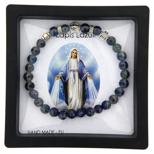 Elastic rosary bracelet, Miraculous Medal and 0.24 in lapis lazuli beads 3