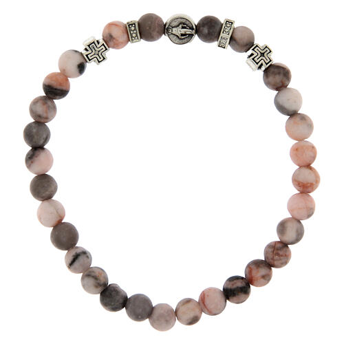 Armband, elastisch, 10er-Rosenkranz, Gottesmutter von der Wunderbaren Medaille, Zebra-Jaspis-Perlen 6 mm 1