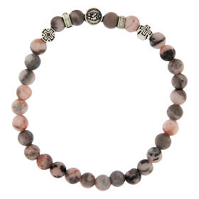 Pulsera elástica Virgen Milagrosa decena jaspe rayado 6mm
