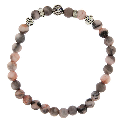 Elastic Decade Rosary Bracelet with Miraculous Madonna Zebra Jasper 6mm 2
