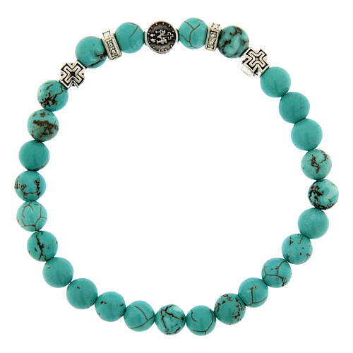Bracciale elastico Madonna Miracolosa decina turchese 6mm 2