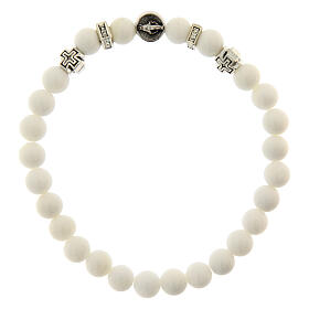 Armband, elastisch, 10er-Rosenkranz, Gottesmutter von der Wunderbaren Medaille, Tridacna-Perlen 6 mm
