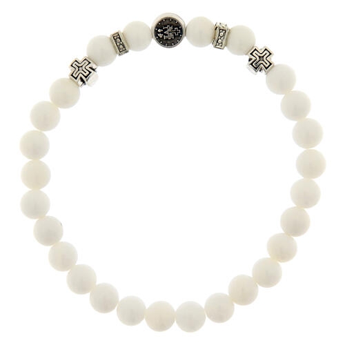 Armband, elastisch, 10er-Rosenkranz, Gottesmutter von der Wunderbaren Medaille, Tridacna-Perlen 6 mm 2