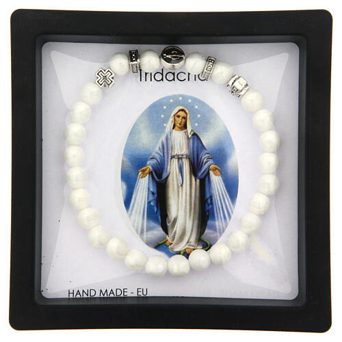 Armband, elastisch, 10er-Rosenkranz, Gottesmutter von der Wunderbaren Medaille, Tridacna-Perlen 6 mm 3