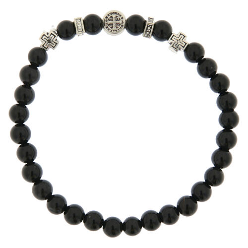 Elastyczna bransoletka Świętego Benedykta z onyksem,  6mm 2