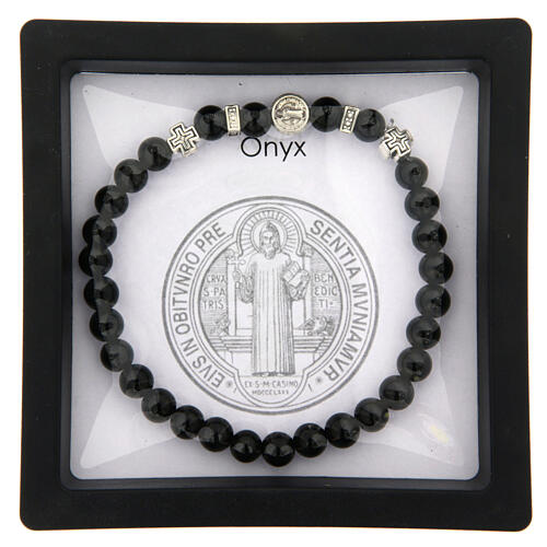 Elastyczna bransoletka Świętego Benedykta z onyksem,  6mm 3