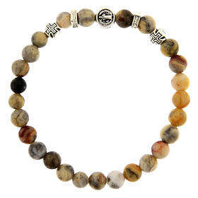 Armband, elastisch, Heiliger Benedikt, Crazy-Achat-Perlen 6 mm