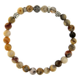 Armband, elastisch, Heiliger Benedikt, Crazy-Achat-Perlen 6 mm