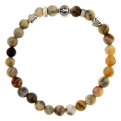 Armband, elastisch, Heiliger Benedikt, Crazy-Achat-Perlen 6 mm 1