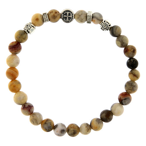 Armband, elastisch, Heiliger Benedikt, Crazy-Achat-Perlen 6 mm 2