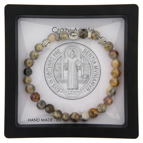 Armband, elastisch, Heiliger Benedikt, Crazy-Achat-Perlen 6 mm 3
