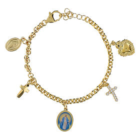 Pulsera de latón dorado con zircones blancos Virgen Milagrosa