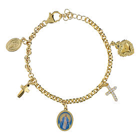 Pulsera de latón dorado con zircones blancos Virgen Milagrosa