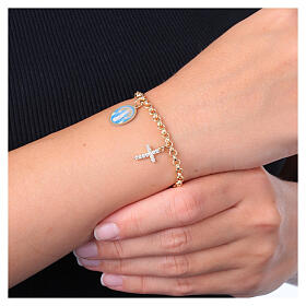 Pulsera de latón dorado con zircones blancos Virgen Milagrosa