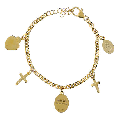 Pulsera de latón dorado con zircones blancos Virgen Milagrosa 3