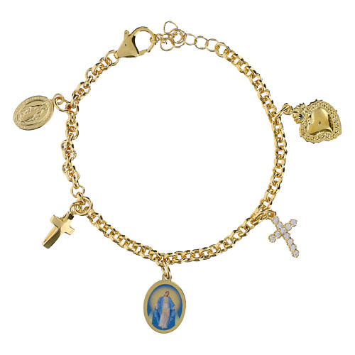 Bracciale in ottone dorato con zirconi bianchi Madonna Miracolosa 1