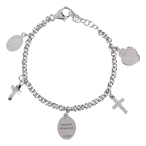 Rhodium-plated brass bracelet with white zirconia, Miraculous Medal 3