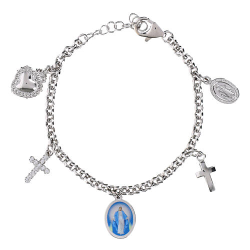 Pulseira zircões brancos Nossa Senhora das Graças latão rodinado 1