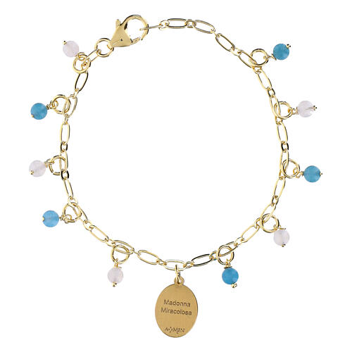 Gold-plated Brass Bracelet with Celestial Angelite and White Jade Miraculous Mary, Amen 3
