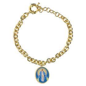 Bracciale maglie grosse ottone dorato Madonna Miracolosa Amen