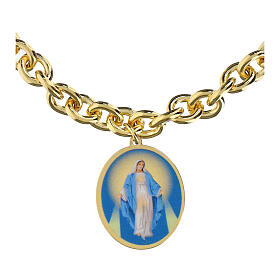Bracciale maglie grosse ottone dorato Madonna Miracolosa Amen